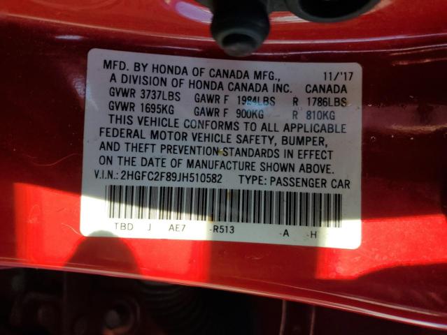 2018 HONDA CIVIC EX - 2HGFC2F89JH510582