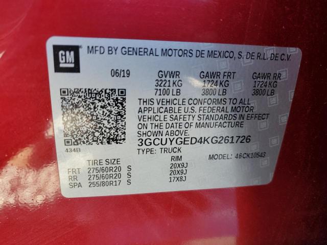 2019 CHEVROLET SILVERADO - 3GCUYGED4KG261726
