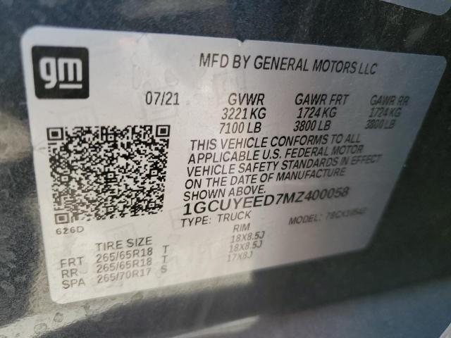 2021 CHEVROLET SILVERADO 1GCUYEED7MZ400058