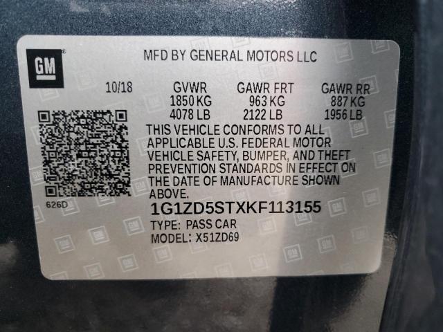 2019 CHEVROLET MALIBU LT - 1G1ZD5STXKF113155