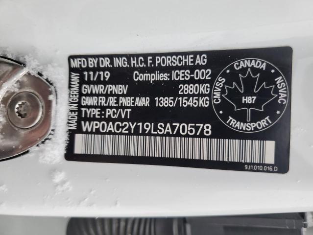 2020 PORSCHE TAYCAN TUR WP0AC2Y19LSA70578