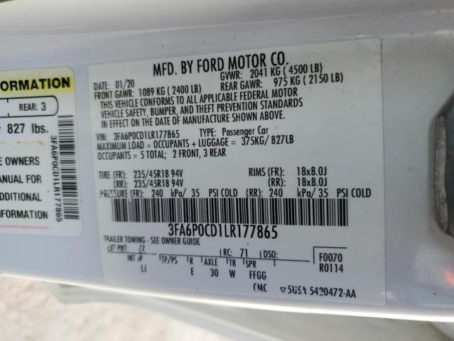 2020 FORD FUSION SEL - 3FA6P0CD1LR177865