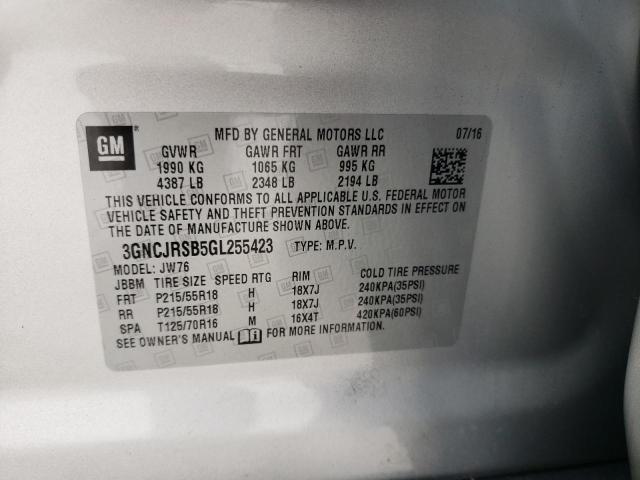2016 CHEVROLET TRAX LTZ 3GNCJRSB5GL255423