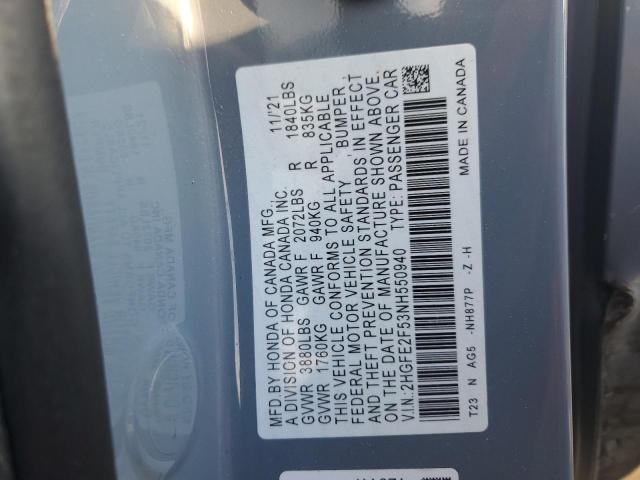 2022 HONDA CIVIC SPOR - 2HGFE2F53NH550940