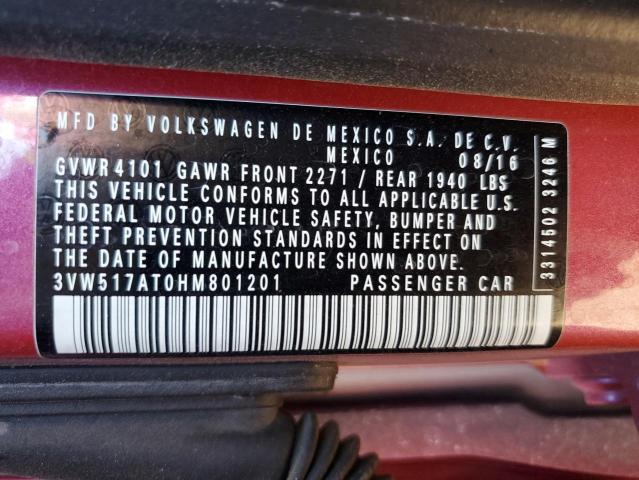 2017 VOLKSWAGEN BEETLE S/S 3VW517AT0HM801201