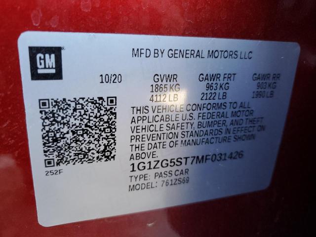2021 CHEVROLET MALIBU RS - 1G1ZG5ST7MF031426