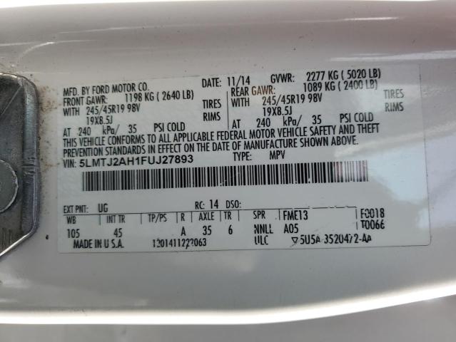 2015 LINCOLN MKC 5LMTJ2AH1FUJ27893