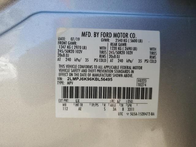 2019 LINCOLN NAUTILUS S 2LMPJ6K96KBL56495