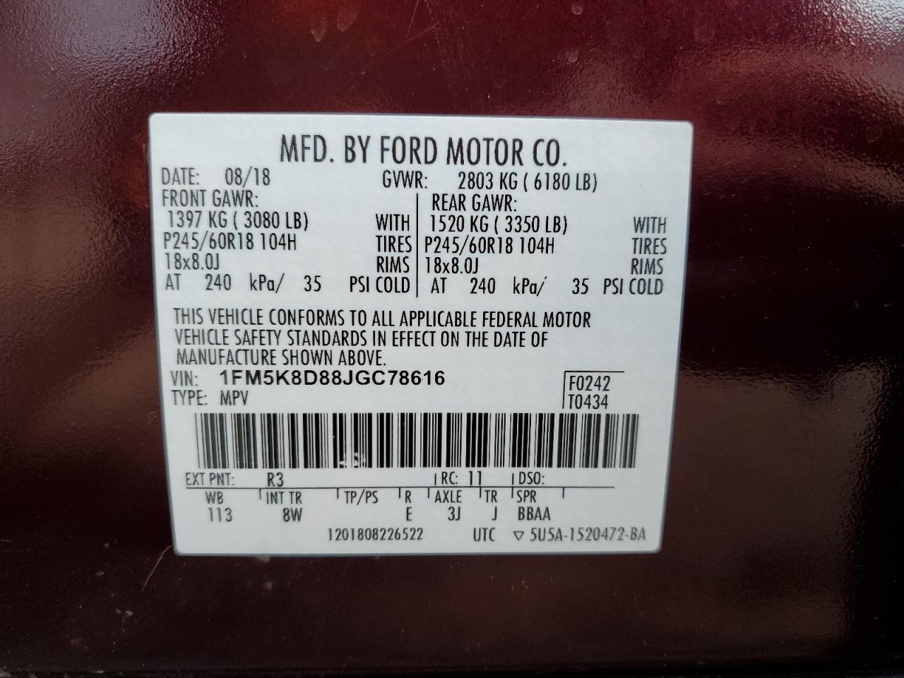 Lot #3055245796 2018 FORD EXPLORER X