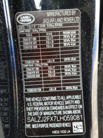 2020 LAND ROVER RANGE ROVE - SALZJ2FX7LH059081