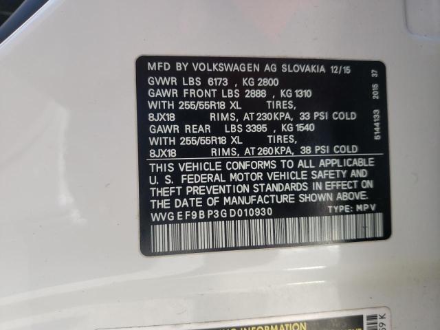 2016 VOLKSWAGEN TOUAREG SP - WVGEF9BP3GD010930