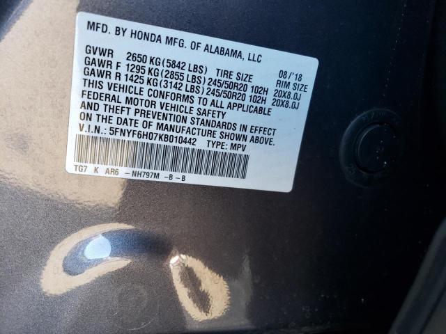 2019 HONDA PILOT ELIT - 5FNYF6H07KB010442