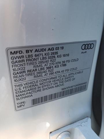 2019 AUDI Q8 PRESTIG WA1FVAF12KD034402