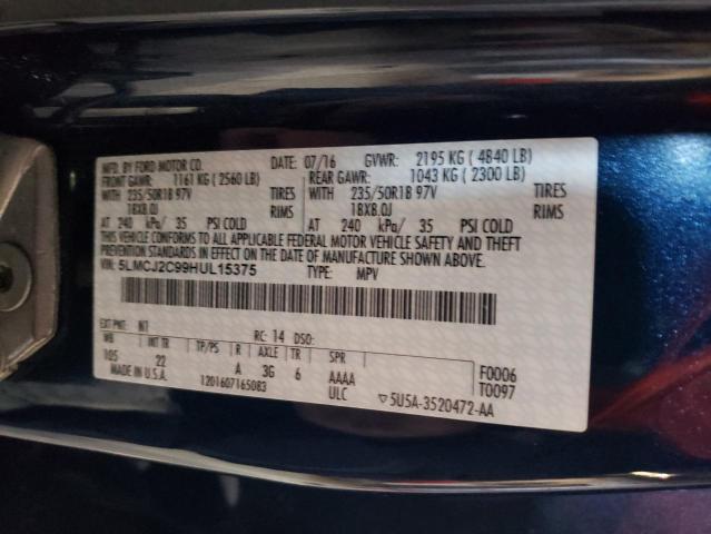 2017 LINCOLN MKC SELECT 5LMCJ2C99HUL15375