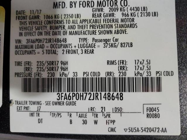 2018 FORD FUSION SE - 3FA6P0H72JR148648
