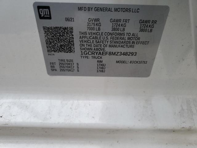 2021 CHEVROLET SILVERADO - 1GCRYAEF8MZ348293