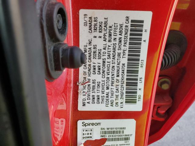 2019 HONDA CIVIC LX 2HGFC2F62KH544704