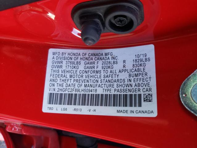 2020 HONDA CIVIC SPOR - 2HGFC2F89LH509418