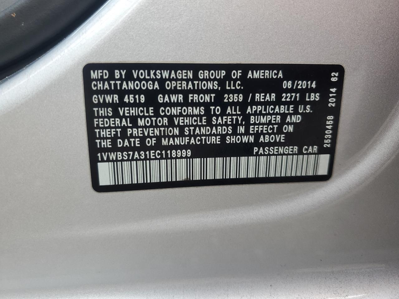 Lot #3076428365 2014 VOLKSWAGEN PASSAT SE