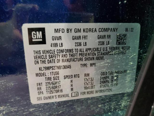 2022 CHEVROLET TRAILBLAZE KL79MPS27NB136945