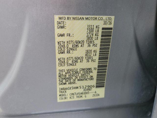 2017 NISSAN TITAN SV - 1N6AA1E5XHN512906