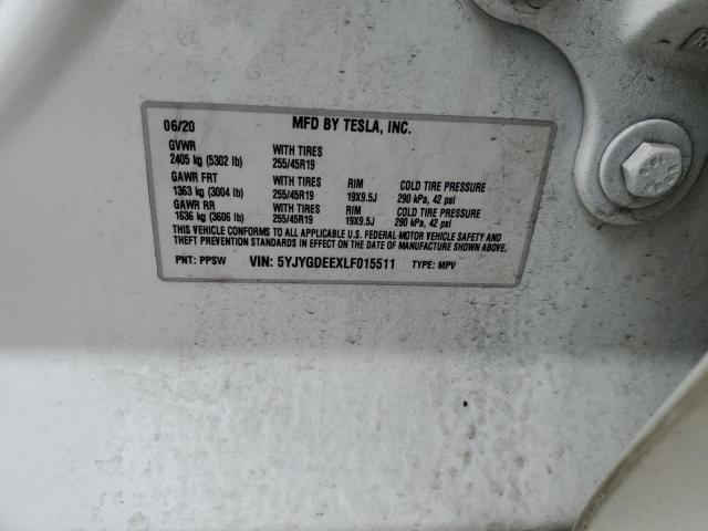 2020 TESLA MODEL Y 5YJYGDEEXLF015511