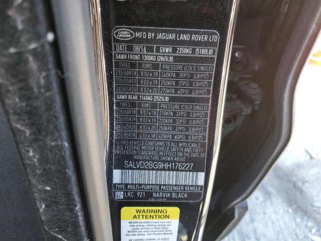 2017 LAND ROVER RANGE ROVE - SALVD2BG9HH176227