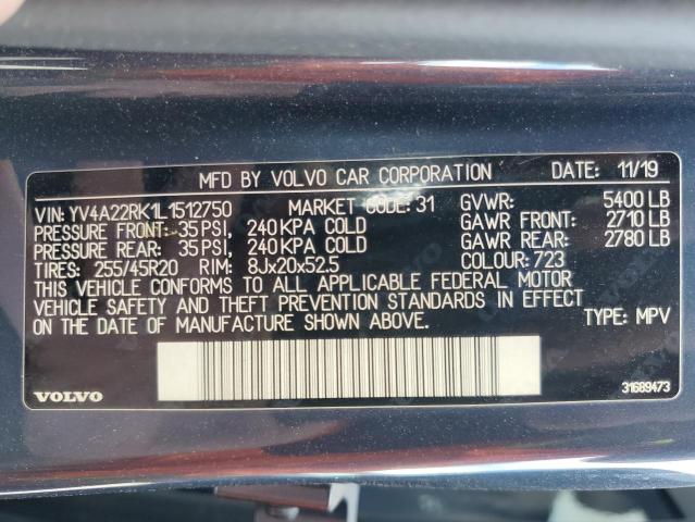 2020 VOLVO XC60 T6 MO YV4A22RK1L1512750