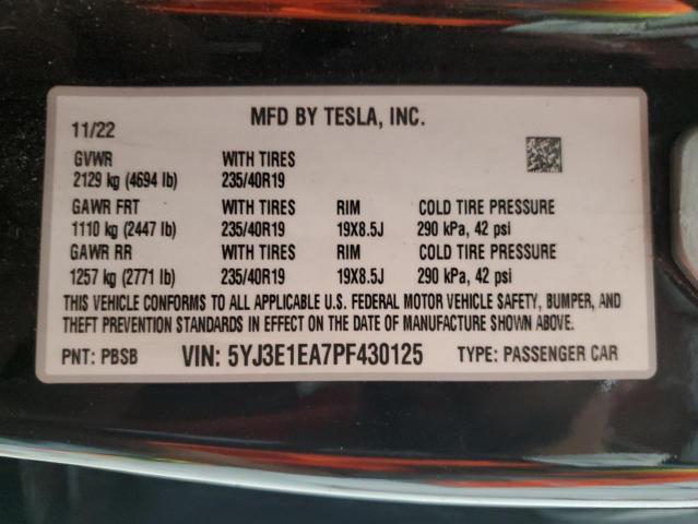 2023 TESLA MODEL 3 5YJ3E1EA7PF430125