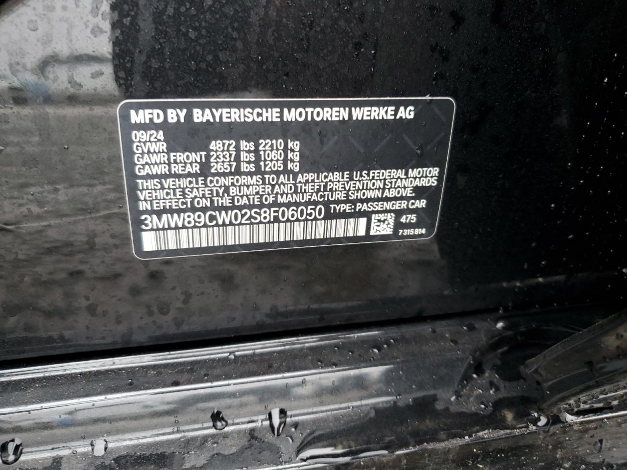 2025 BMW 330Xi 0Xi , VIN: 3MW89CW02S8F06050 2025 BMW 330Xi 0Xi , VIN: 3MW89CW02S8F06050