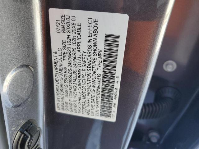 2022 HONDA PILOT SE 5FNYF6H22NB000519