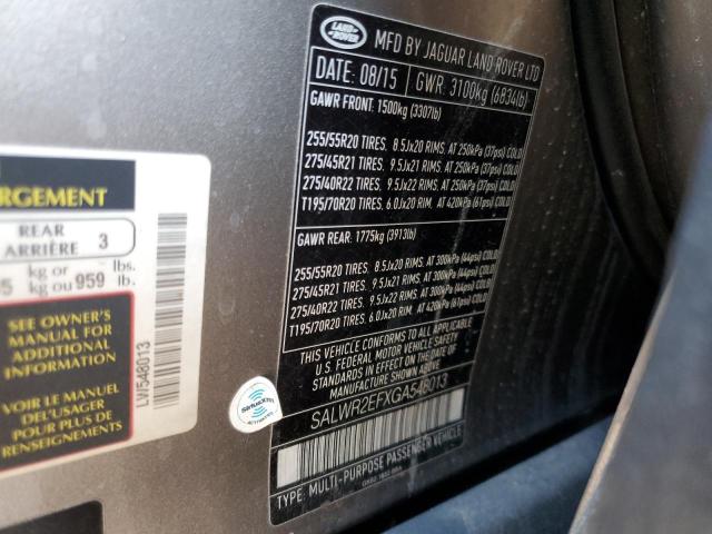 2016 LAND ROVER RANGE ROVE - SALWR2EFXGA548013