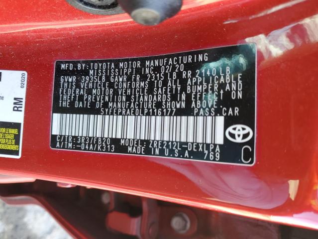 2020 TOYOTA COROLLA LE 5YFEPRAE0LP116177