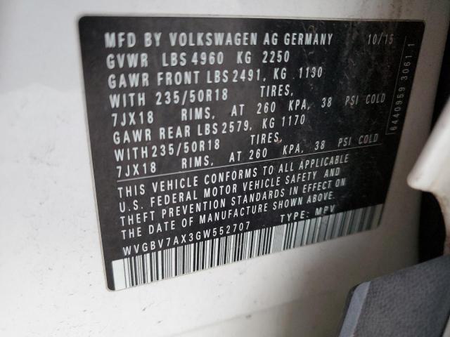 2016 VOLKSWAGEN TIGUAN S - WVGBV7AX3GW552707