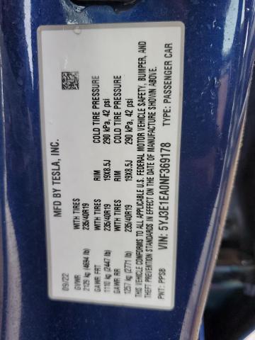 2022 TESLA MODEL 3 - 5YJ3E1EA0NF369178