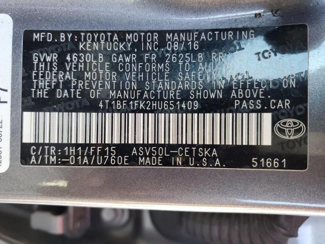 2017 TOYOTA CAMRY LE 4T1BF1FK2HU651409