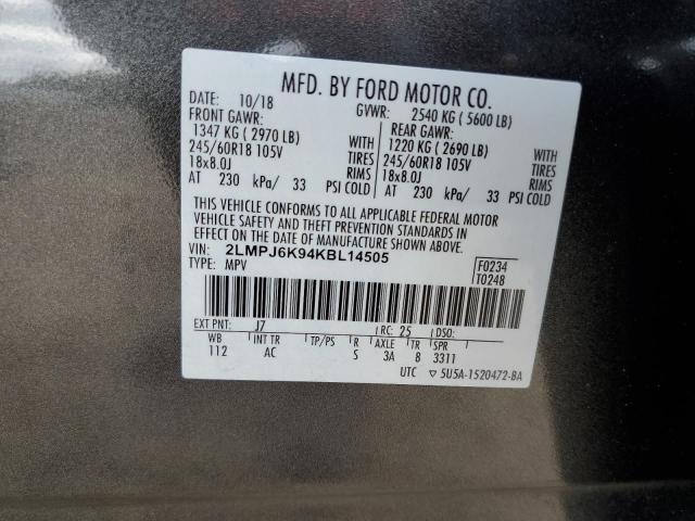 2019 LINCOLN NAUTILUS S 2LMPJ6K94KBL14505