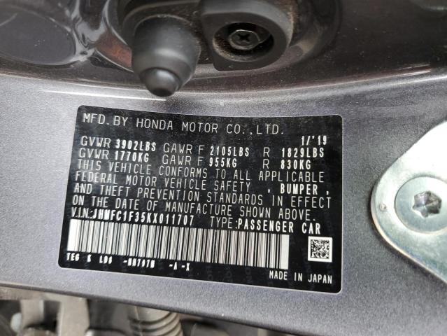 2019 HONDA CIVIC EX JHMFC1F35KX011707