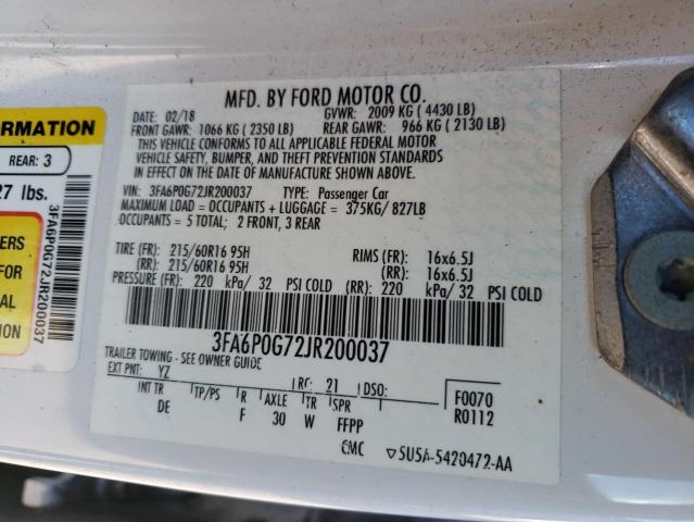 2018 FORD FUSION S - 3FA6P0G72JR200037