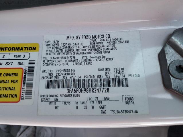 2017 FORD FUSION SE - 3FA6P0H98HR247728