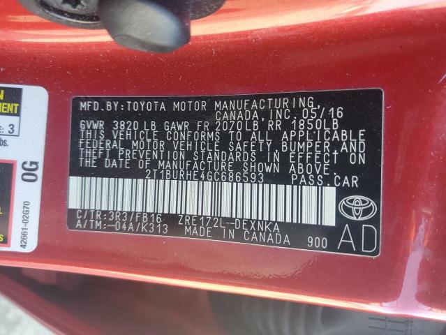 2016 TOYOTA COROLLA L 2T1BURHE4GC686593