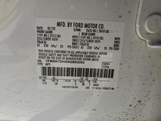 1FMSK7DHXNGB92002 2022 FORD EXPLORER