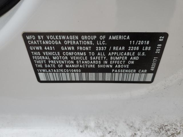 2019 VOLKSWAGEN PASSAT WOL - 1VWLA7A37KC010650