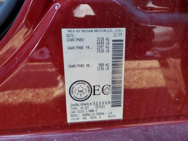 2020 NISSAN ALTIMA PLA 1N4BL4FW4LN315559