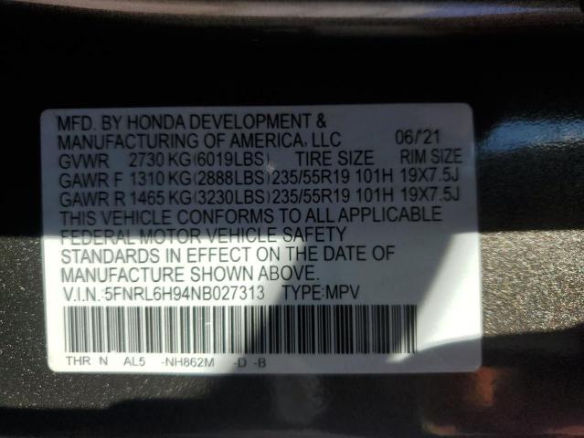 2022 HONDA ODYSSEY EL 5FNRL6H94NB027313