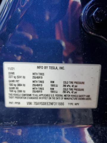 2022 TESLA MODEL Y - 7SAYGDEE2NF311886