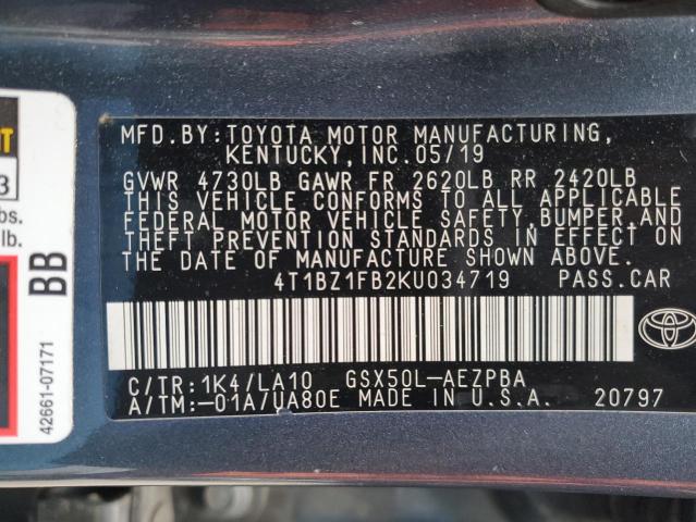 2019 TOYOTA AVALON XLE - 4T1BZ1FB2KU034719