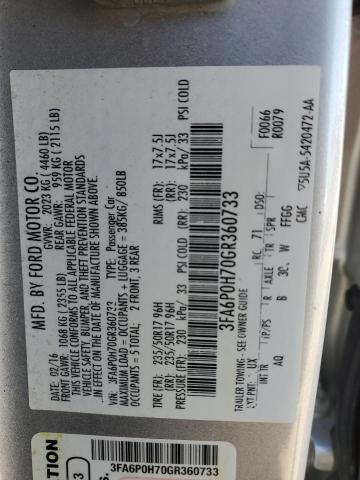 2016 FORD FUSION SE - 3FA6P0H70GR360733