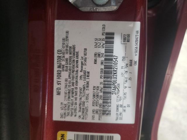 2019 FORD FUSION SE 3FA6P0LU2KR210547