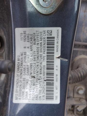 2020 HONDA CIVIC EXL 2HGFC1F75LH681009